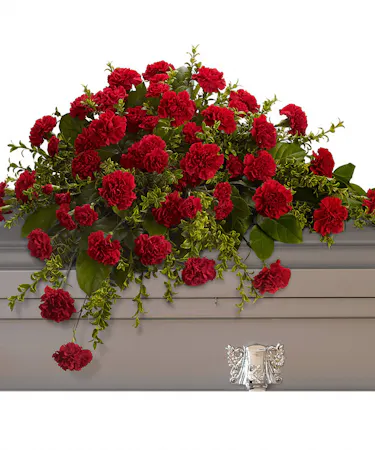 Half Courch Casket Spray of red carnations