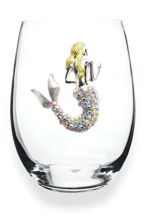 Queen's Jewels Stemless wine glass with unique rhinestone embellishments