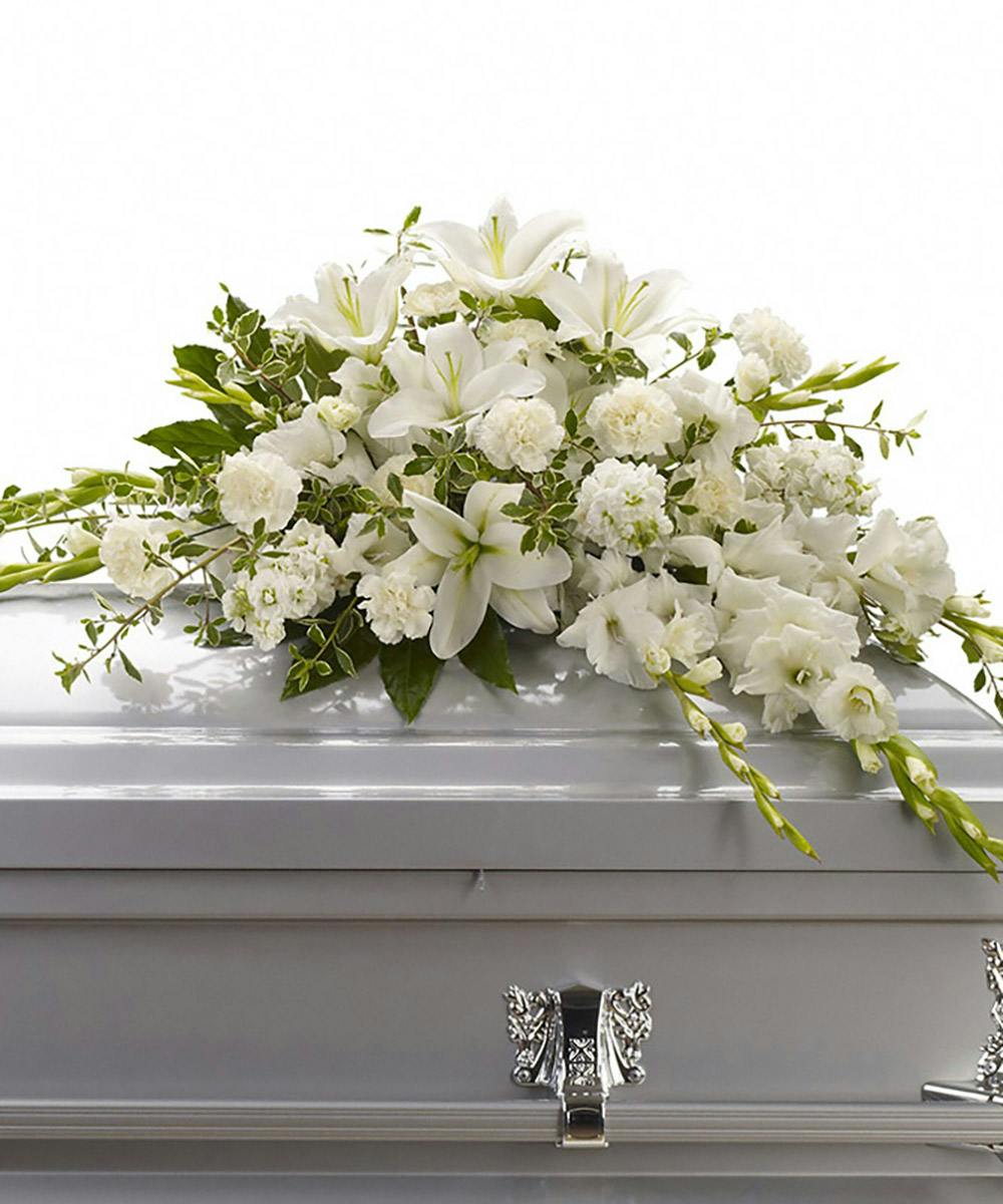 All White Casket Spray Allan's Flowers Prescott Flower Shop
