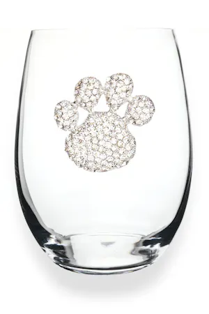 Queen's Jewels Stemless wine glass with unique rhinestone embellishments