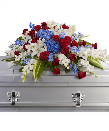 Red, White & Blue half couch casket spray