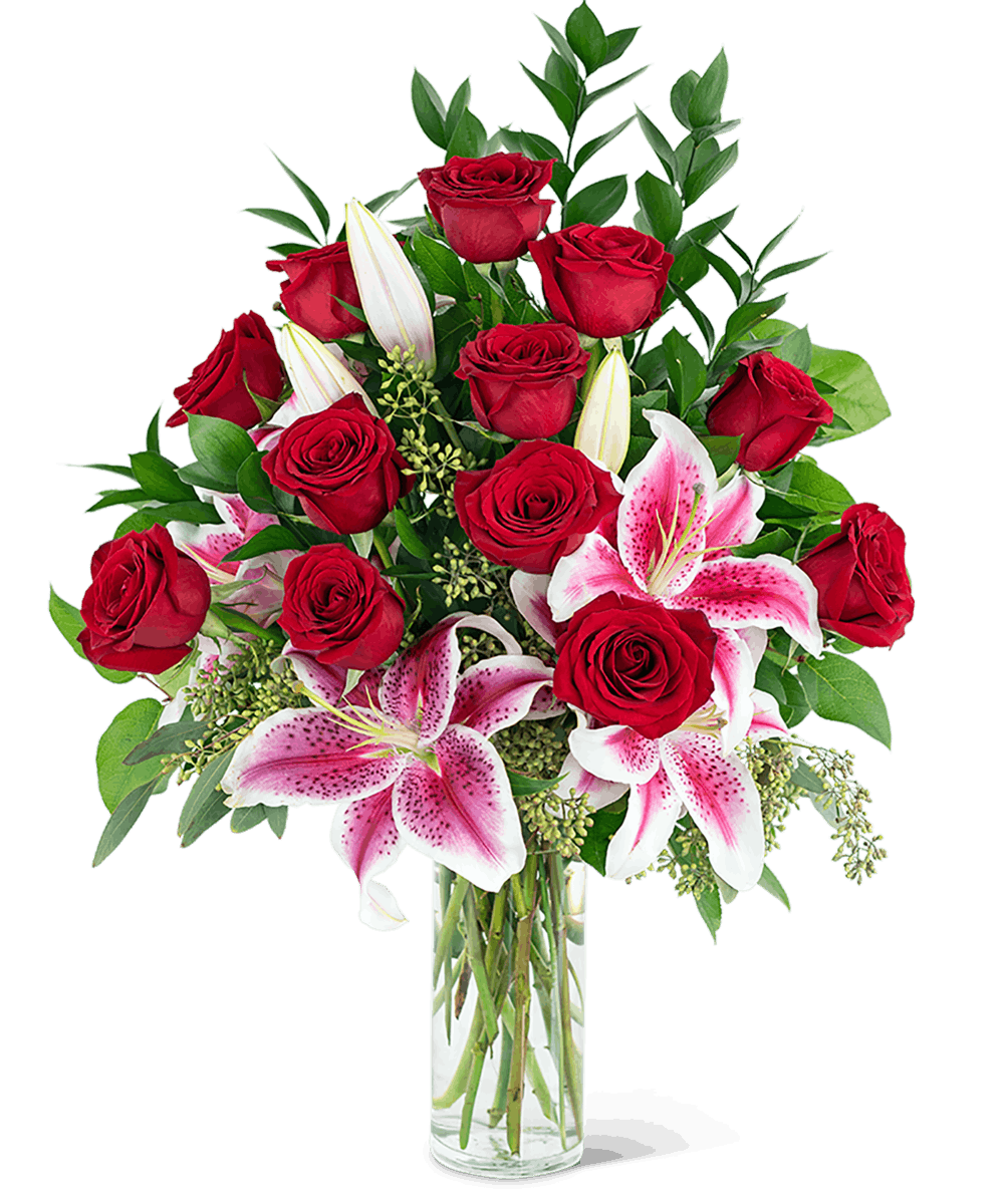 Red Roses & Stargazer Lilies | Prescott Flower Delivery