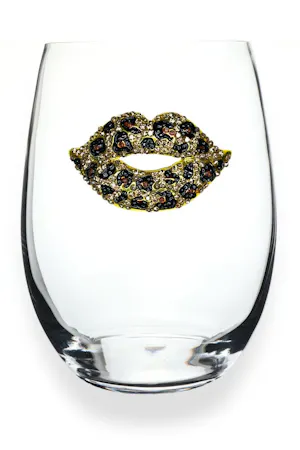 Queen's Jewels Stemless wine glass with unique rhinestone embellishments