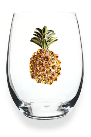 Queen's Jewels Stemless wine glass with unique rhinestone embellishments