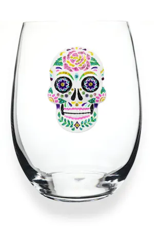 Queen's Jewels Stemless wine glass with unique rhinestone embellishments