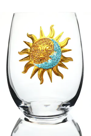Queen's Jewels Stemless wine glass with unique rhinestone embellishments