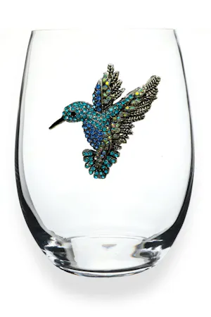 Queen's Jewels Stemless wine glass with unique rhinestone embellishments