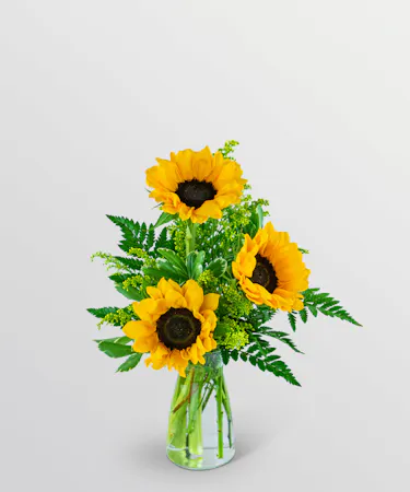 3 sunflowers in a bud vase