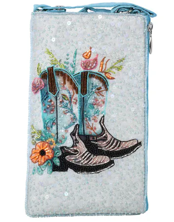 Bamboo Trading Company Club Bags featuring different designs. Hand beaded & embroidered bags for carrying your phone, credit card and cash