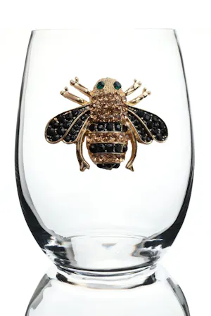 Queen's Jewels Stemless wine glass with unique rhinestone embellishments