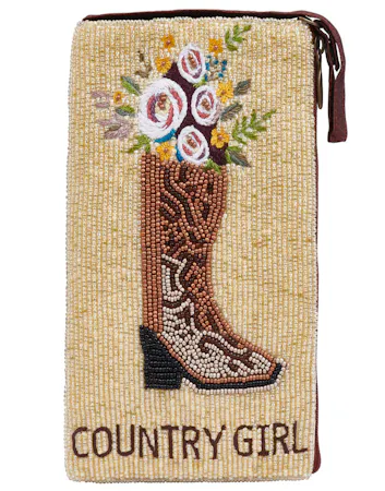 Bamboo Trading Company Club Bags featuring different designs. Hand beaded & embroidered bags for carrying your phone, credit card and cash