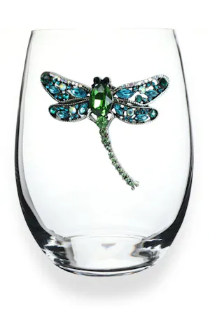 Queen's Jewels Stemless wine glass with unique rhinestone embellishments