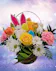Spring flowers in a basket with Easter accents