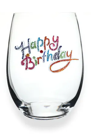 Jewelled Happy Birthday Stemless Wine Glass main image 1