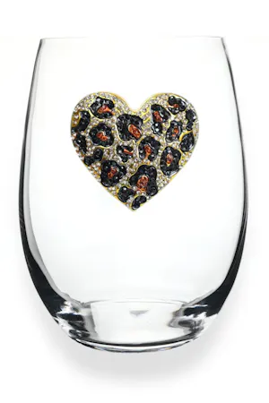 Queen's Jewels Stemless wine glass with unique rhinestone embellishments