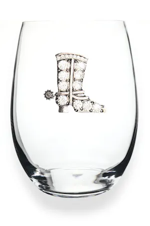 Queen's Jewels Stemless wine glass with unique rhinestone embellishments