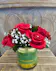 Red rose bouquet in quantity of 6 or 9 stems with diamante pins for shine. 