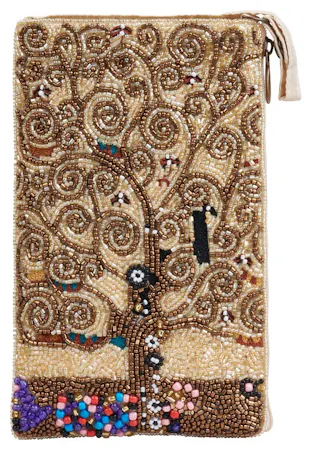 Bamboo Trading Company Club Bags featuring different designs. Hand beaded & embroidered bags for carrying your phone, credit card and cash