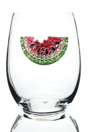 Queen's Jewels Stemless wine glass with unique rhinestone embellishments